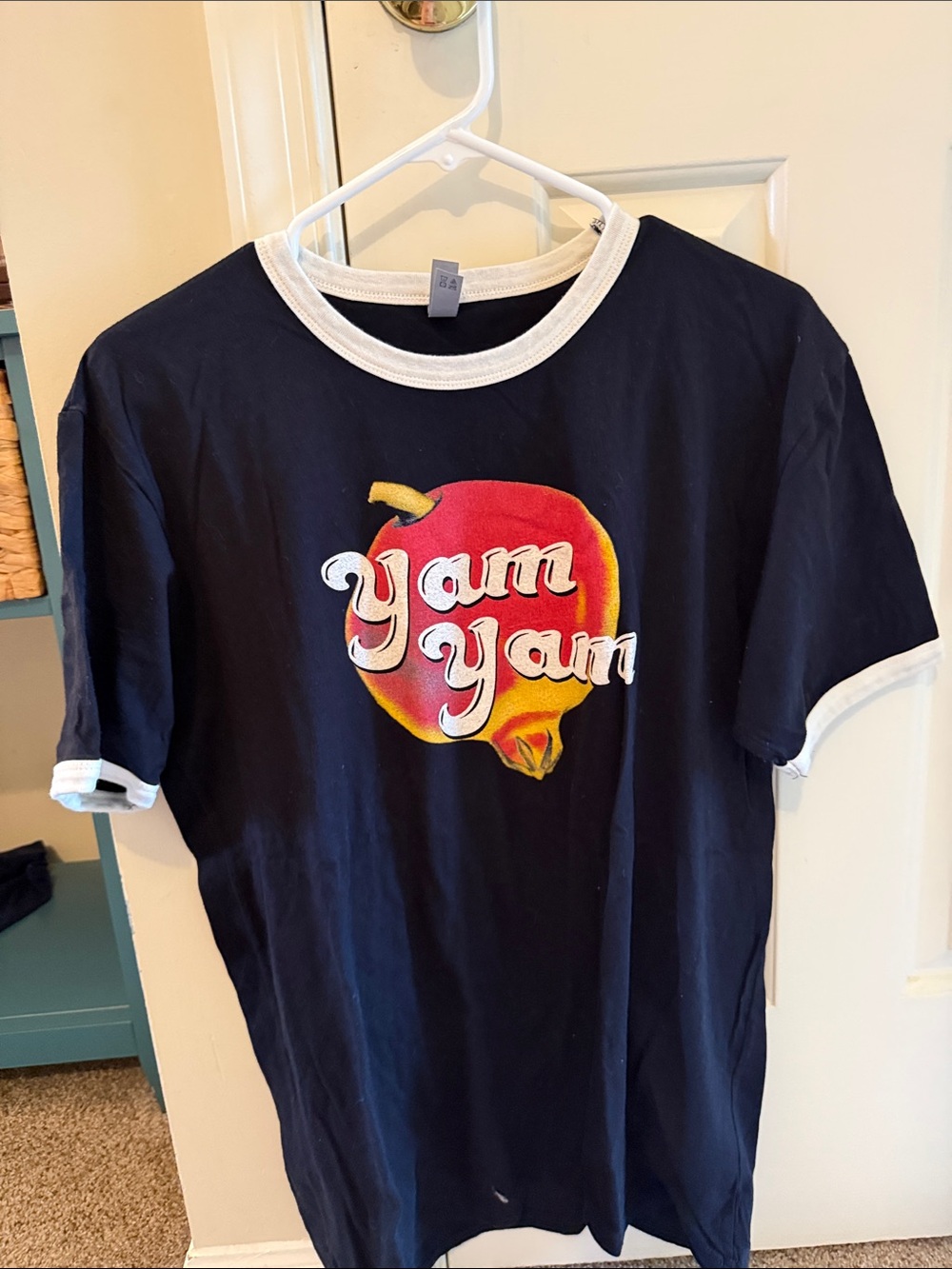 Next Level Apparel Navy Ringer Tee with Red & Yellow Fruit Graphic